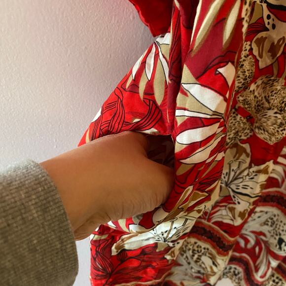 Chico's Red Floral Animal Print Art Nouveau Kimono Cardigan Robe Small / Medium - Picture 7 of 10